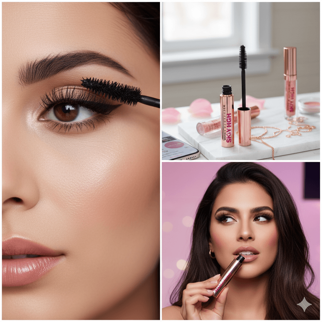 Young woman with a white headband applying moisturizer cream to her face for celebrity skin glow