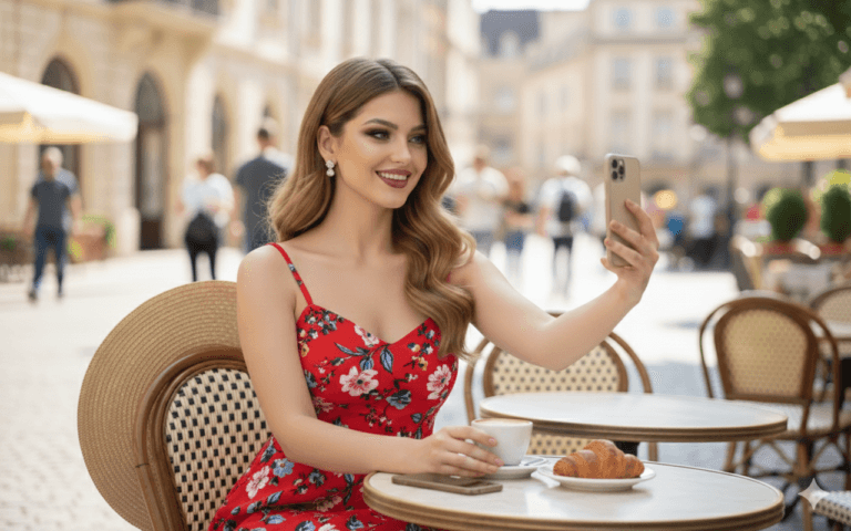 Close-up of a woman with a sleek low bun and glowing skin representing 2026 clean girl aesthetic.