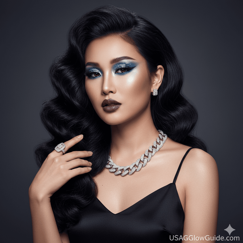 High-impact metallic gold eyeshadow and bold liner for 2026 maximalist glamour.