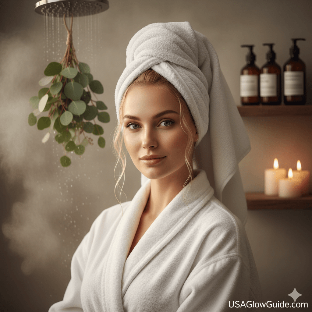 Steamy bathroom sanctuary with candles and oil-to-milk body exfoliants.