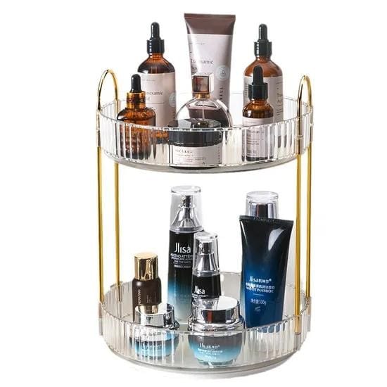 2 tier rotating perfume and skincare organizer aesthetic vanity display for beauty products